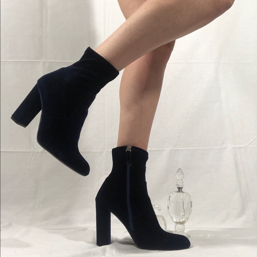 Velvet Navy High Heeled Boots